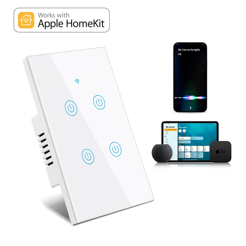 US Standard Apple HomeKit Smart Switch kein neutrales EU/US WiFi Touch Sensor Lichtschalter Wand Smart Home 1/2 /3 Gang Siri Voice Control 2022