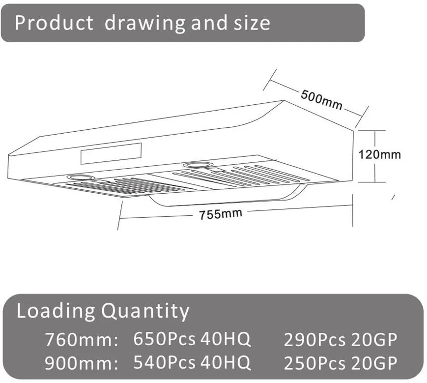 acier inoxydable Hotte de ventilation Cuisine hotte aspirante à montage mural Fliter SH-701RS