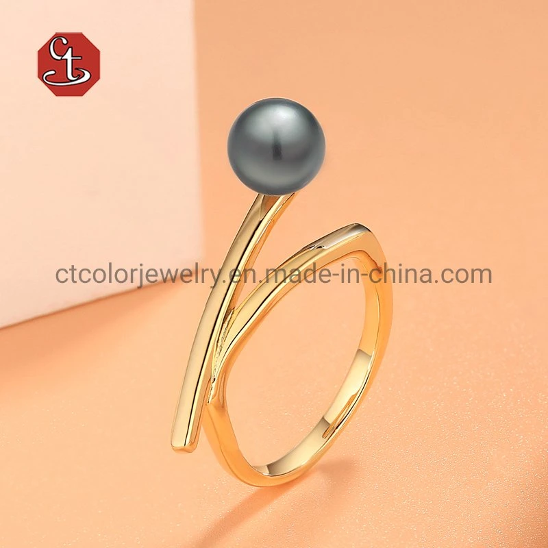 18 كيلو Gold 925 Silver وBrass Vermeil Black Pearl Rings المجوهرات