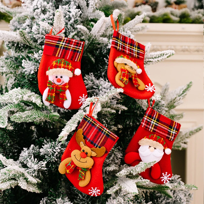 Decoraciones de Navidad el borde de celosía de dibujos animados pequeños calcetines de regalo