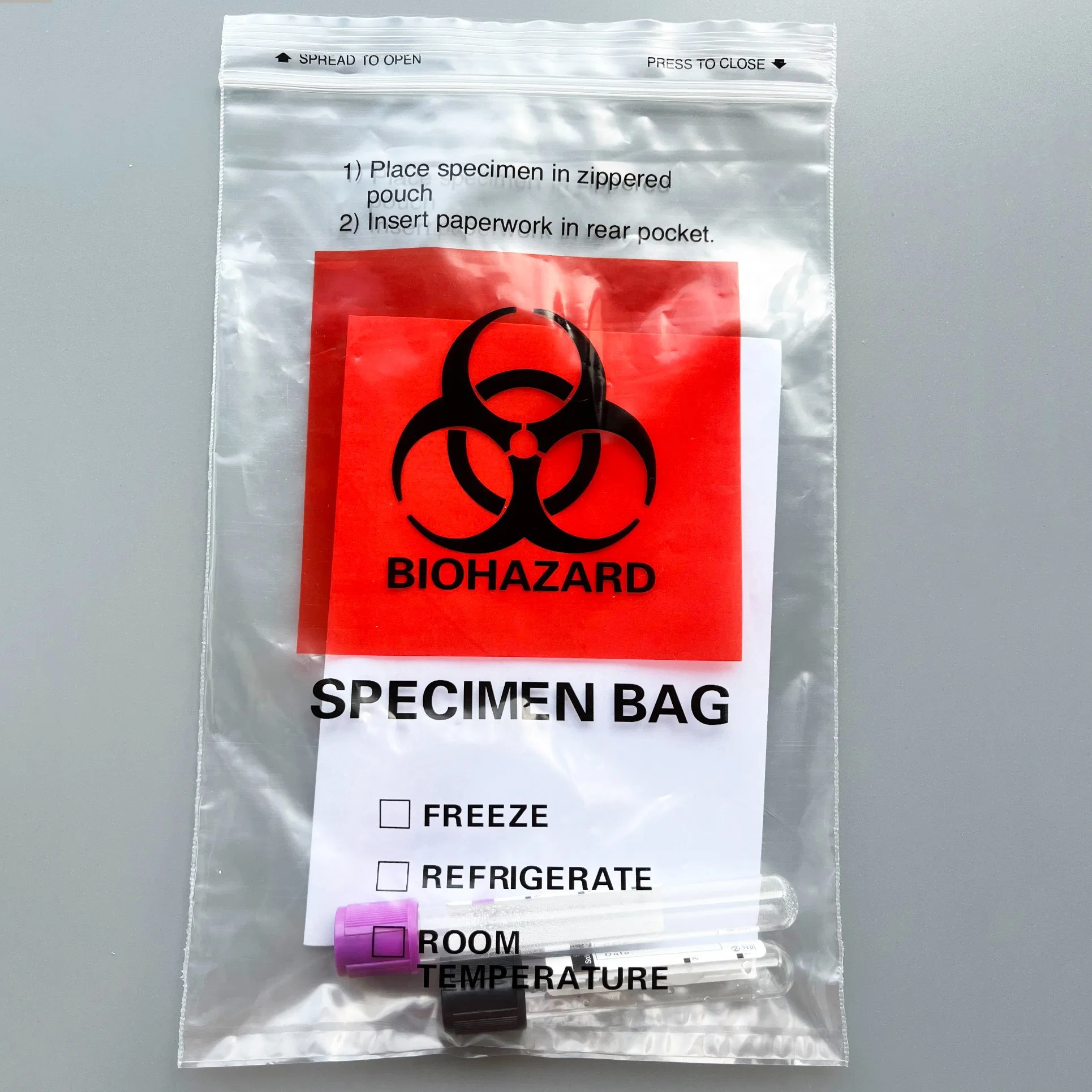 Customized 3 Layers / 4 Layers Laborary Eco-Friendly Biohazard Medical Sample Dental Kangaroo Transport Collection 95kpa Zipper Specimen Bag