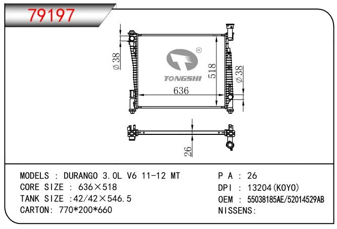 Kühler für Durango 3,0L V6 11-12 Mt