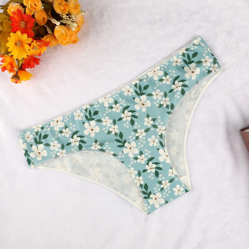 Printed Seamless Breathable Thongs Soft Cotton Plus Size Comfortable Women Panties