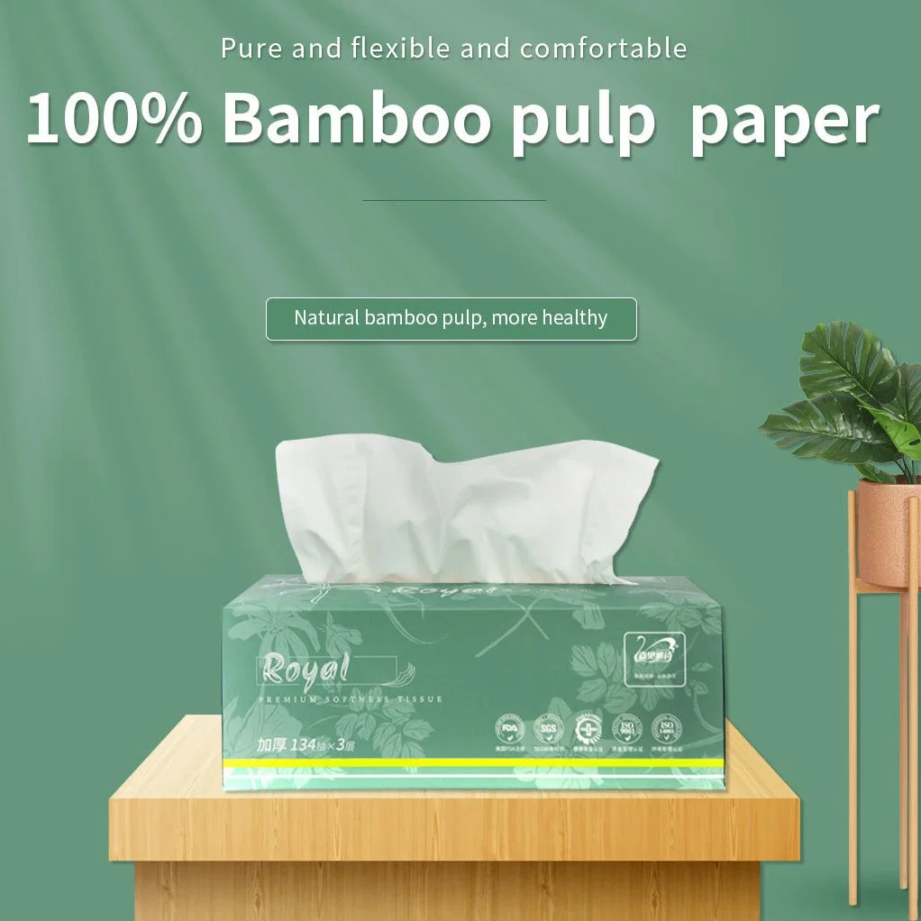 OEM Custom Logo Bamboo Unbleached Facial /Toilet Tissue Paper with 3 Ply Hygienic Easy to Tear Fiber Paper One Time Tissue Paper