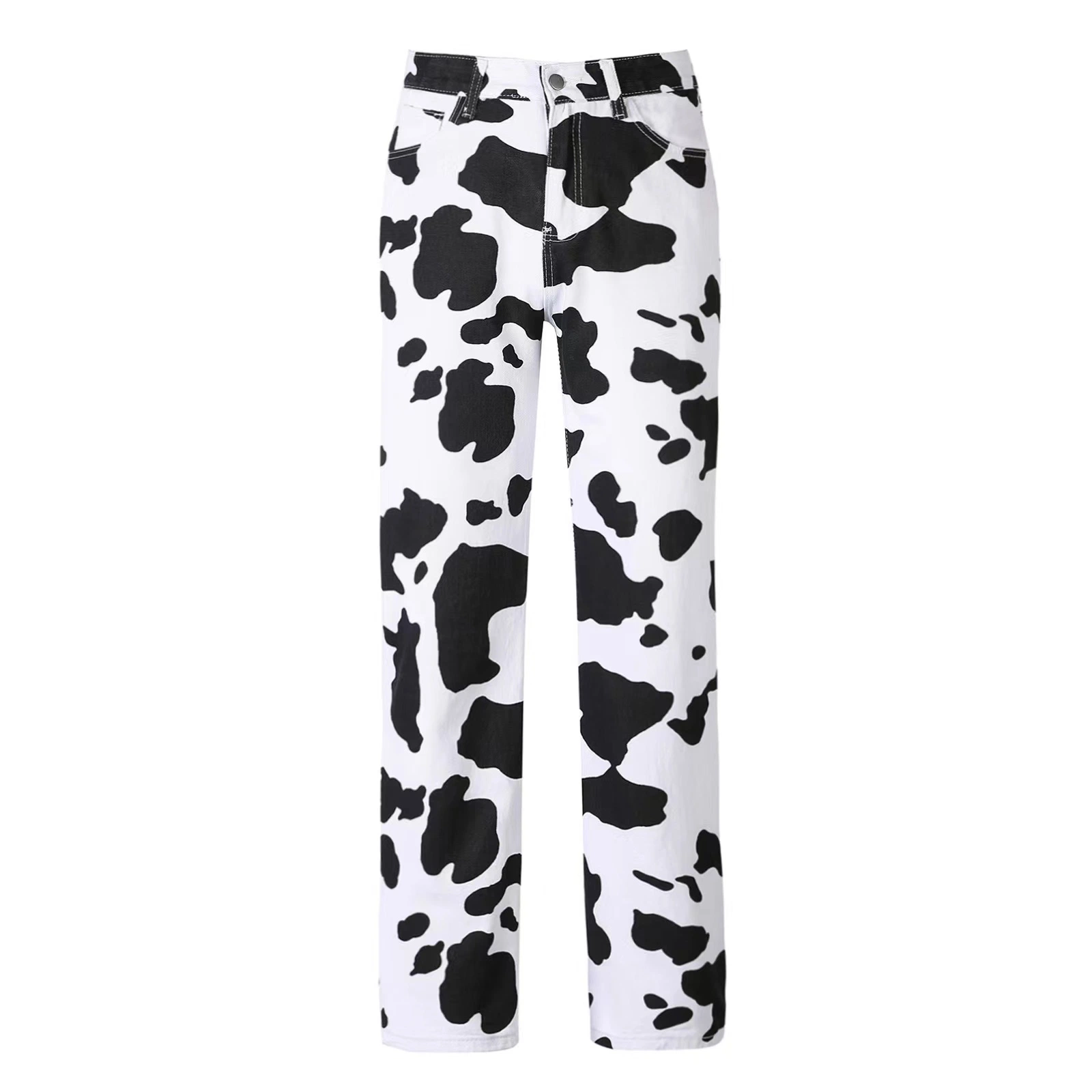 New Arrival High quality/High cost performance Fashion Cute Cow Printed Casual Straight Ladies Jean Pants