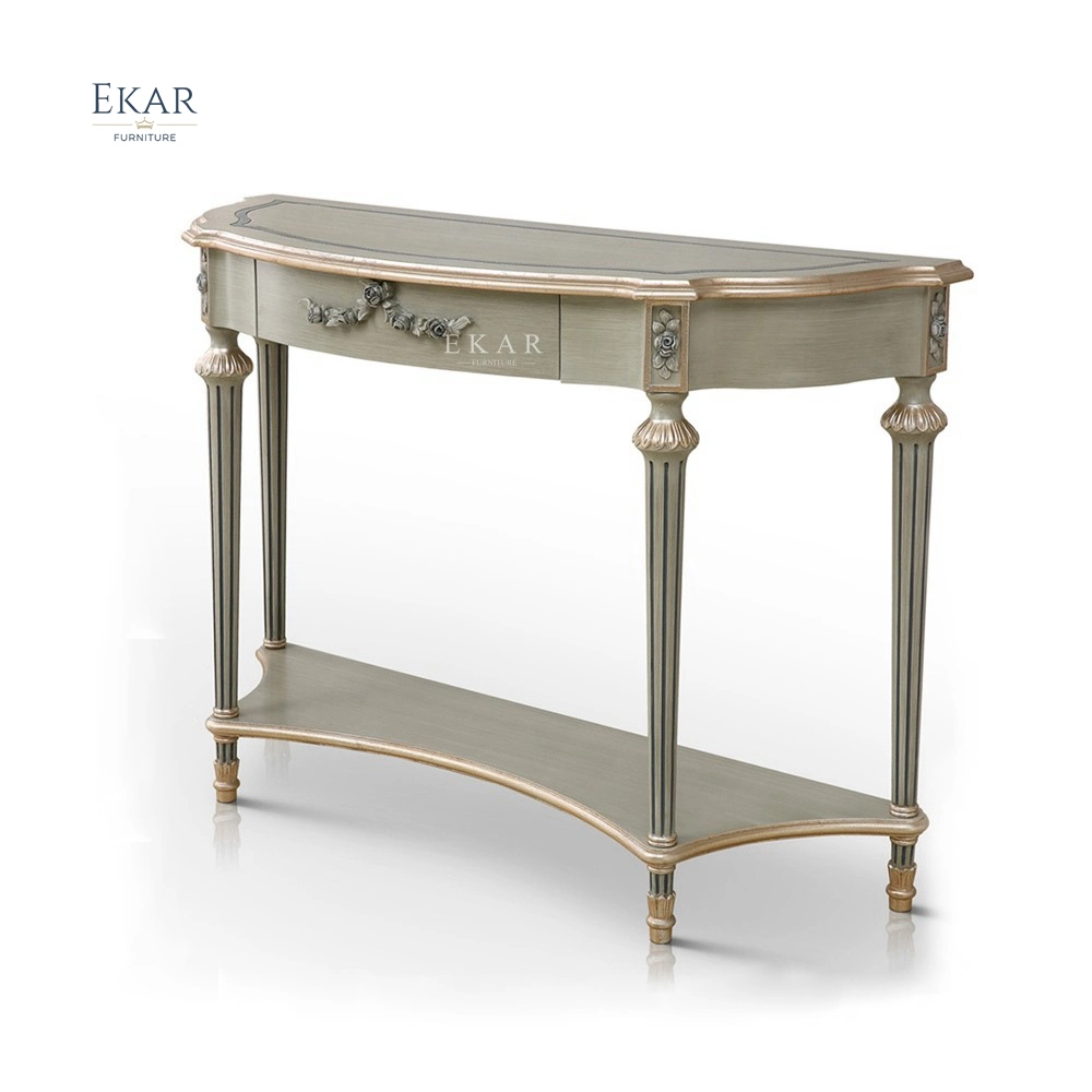 Luxury French Style Living Room Half Moon Curved Wood Hotel Console Table with Drawers