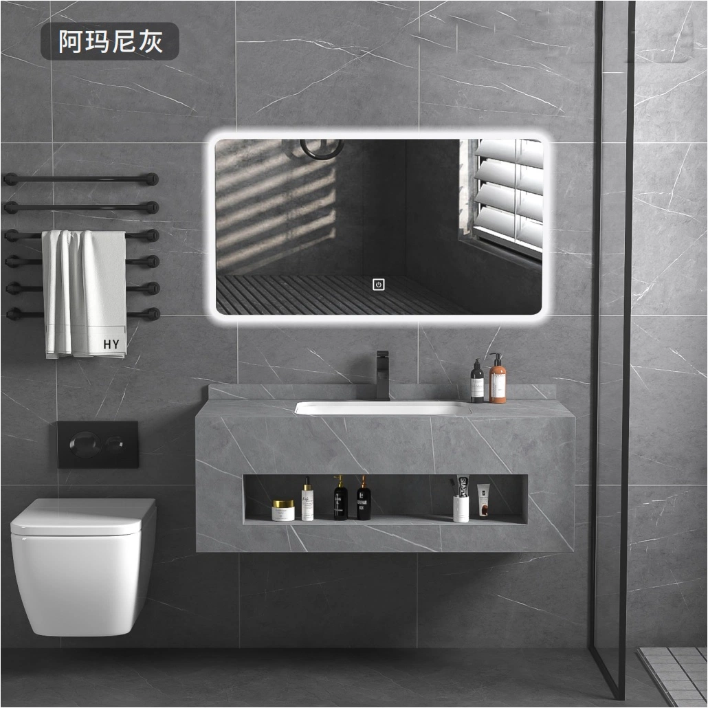 Wall Mounted Bathroom Cabinet Rock Plate Waterproof Bathroom Vanity with LED Mirror