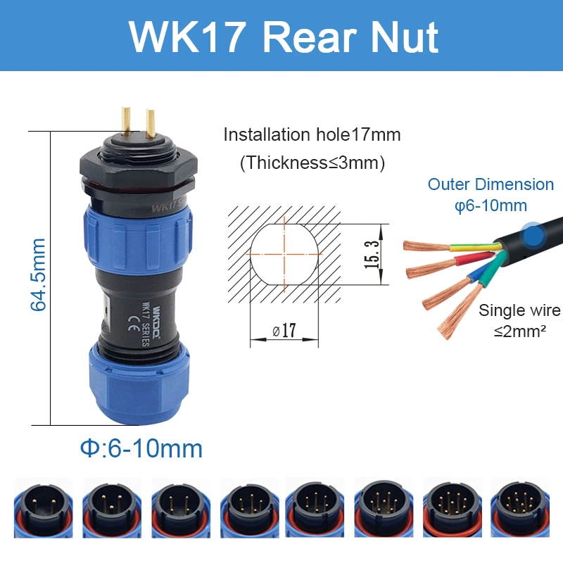 Sp Series Aviation Connector IP68 Plug Socket Wk17 Rear Nut Waterproof Connector Threaded Coupling