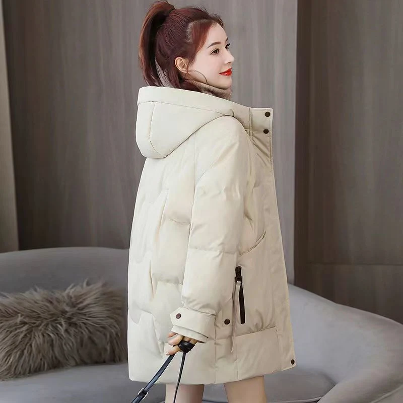 Winter Down Cotton Jacket Women&prime; S MID-Length Korean Version Thick Cotton Coat