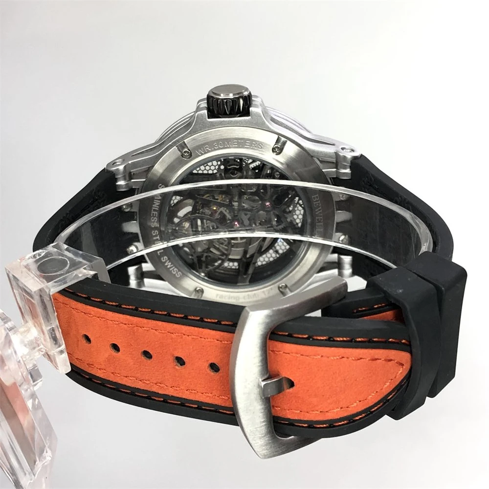 Luxury Zinc Alloy Case and High Grade Silicone with Genuine Leather Strap Men Mechanical Watch