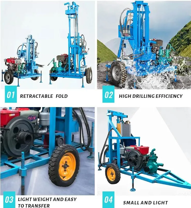 Hot Selling Portable Mining Drill Machine Diesel Hydraulic Water Well Drilling Rig with Trailer