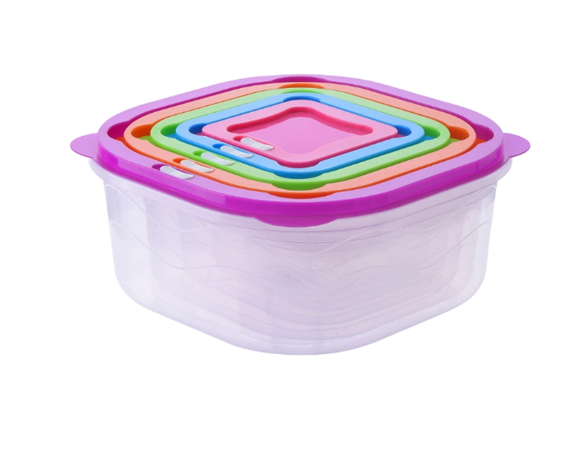 Les boîtes de Fresh-Keeping ronde avec cinq jeux et boîte à lunch, conteneur de stockage alimentaire Bento Boîte à lunch, micro-ondes Coffre de rangement en plastique contenant des aliments