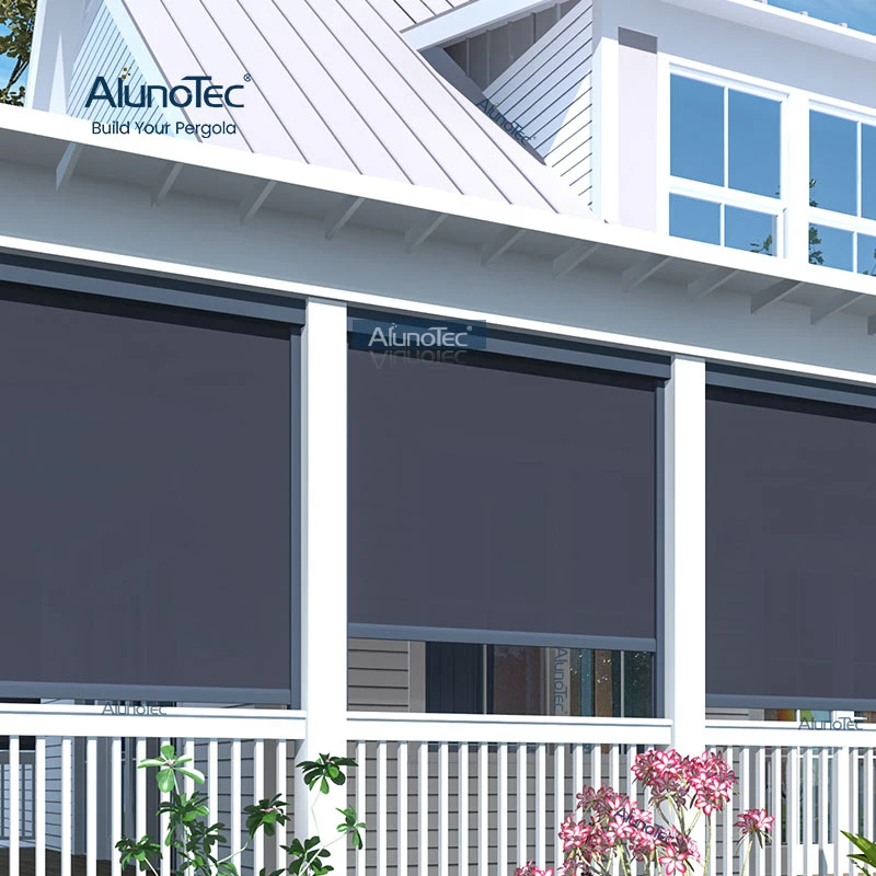 Light Filtering Roller Blind Retractable Zip Track Outdoor Exterior Patio Shade Shutters Motorized Vertical Blinds