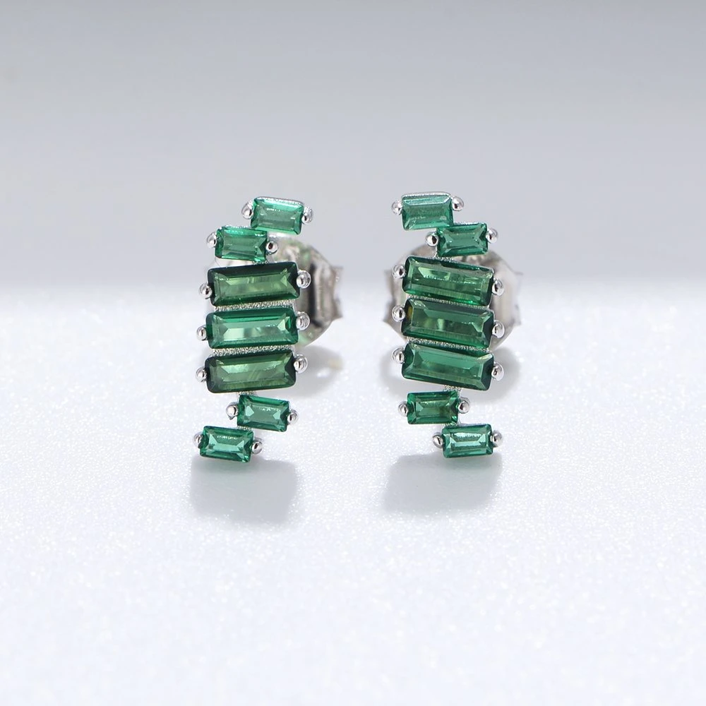 Moda popular 925 Prata Ouro Jóias Earring Geometric Square Brincos de pino de zircão Verde para a oferta para mulher