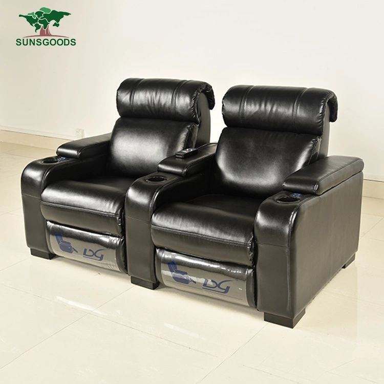 European Modern Style Home Theater Living Room Electric Recliner Leather Wood Frame Furniture