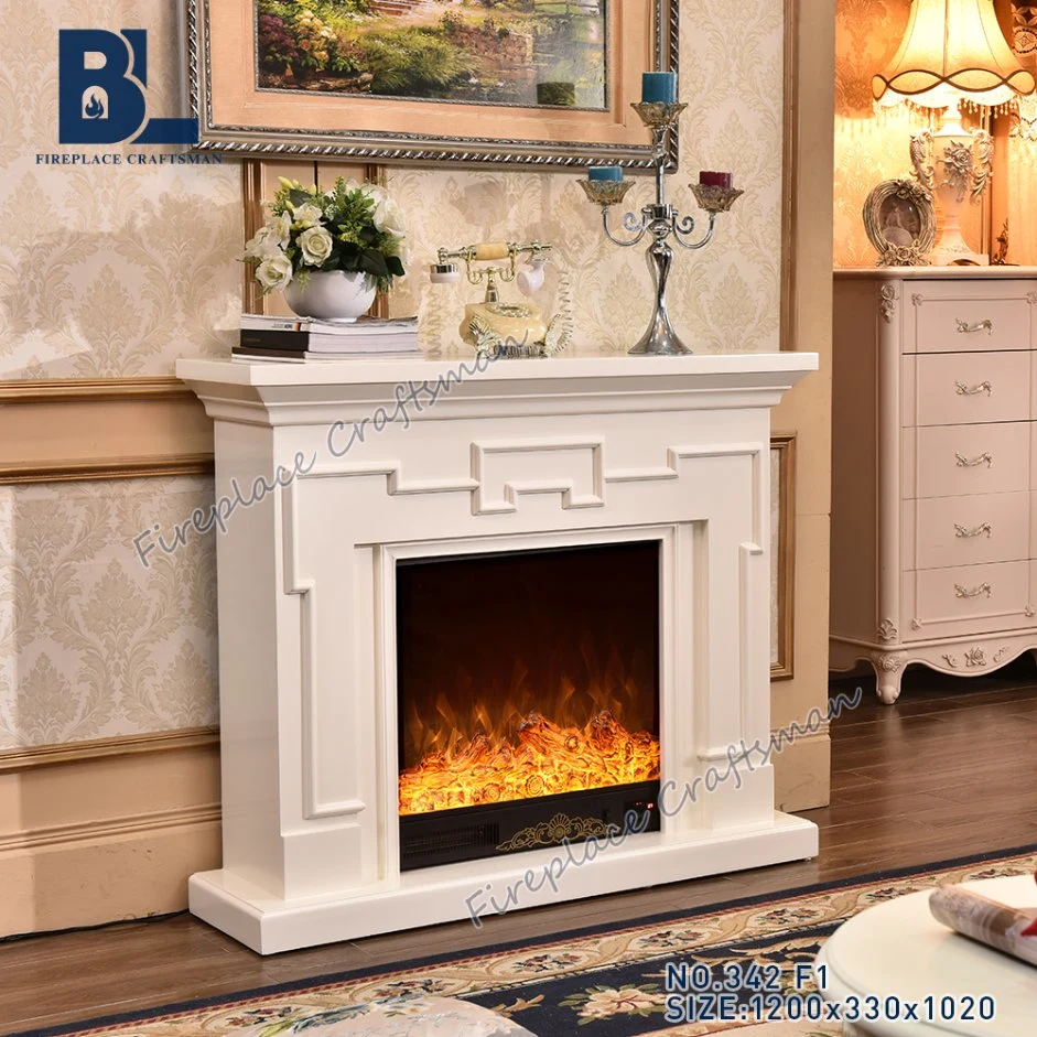 Diseño moderno de madera blanca Popular manto chimenea eléctrica calefacción insertar más cálido hogar Aparato para la decoración de muebles de salón