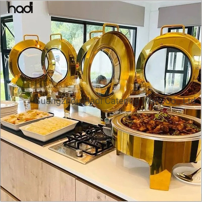 Utensílios de cozinha tampa de Gass luxuosa placa de fricção redonda concebida a ouro fricção Conjunto de aquecedor de alimentos com display elétrico e isolado Dishes Hot Pot Buffet Para Venda