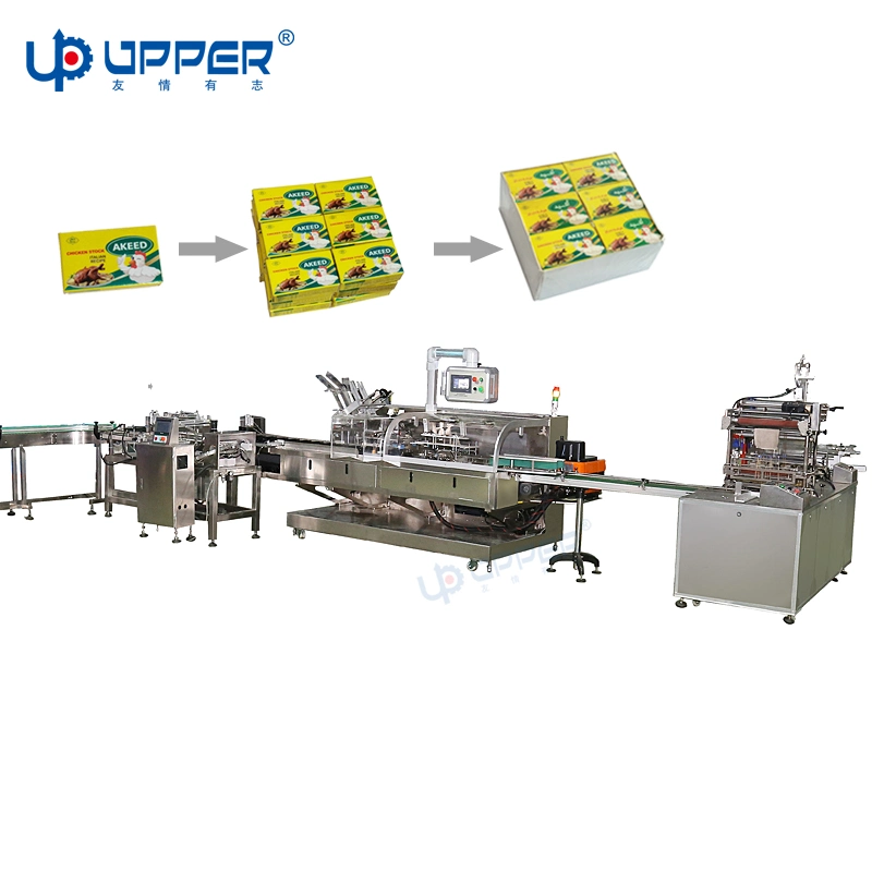 Automatic Feeding Lump Chicken Essence Soap Cookie Biscuitscollecting Packiagng Machine Upper Cellophane Flow Pillow Wapping Food Cartoning Box Packing Machine