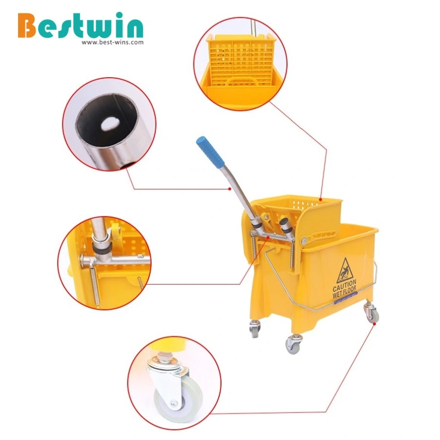 20/24 Liter Yellow Commercial Cleaning Tool Single Mop Bucket with Side Press Wringer