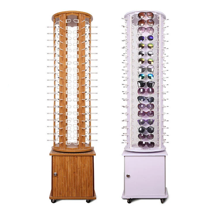 High quality/High cost performance  Custom Rotating Bamboo Wood Sunglasses Eyewear Eyeglass Display Floor Stand Rack for Retail