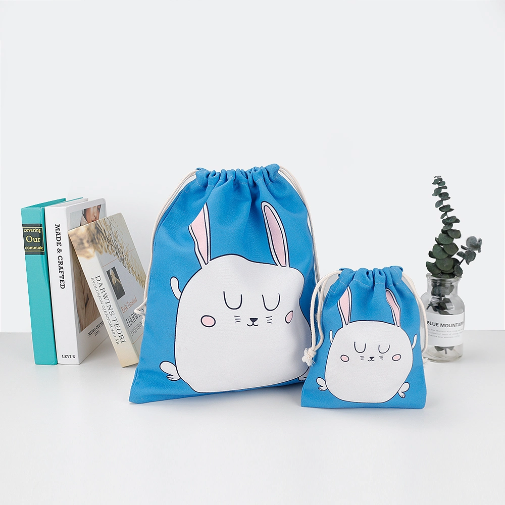 Custom Print Blue Shopping Promotional Cotton Canvas Drawstring Dust Bag