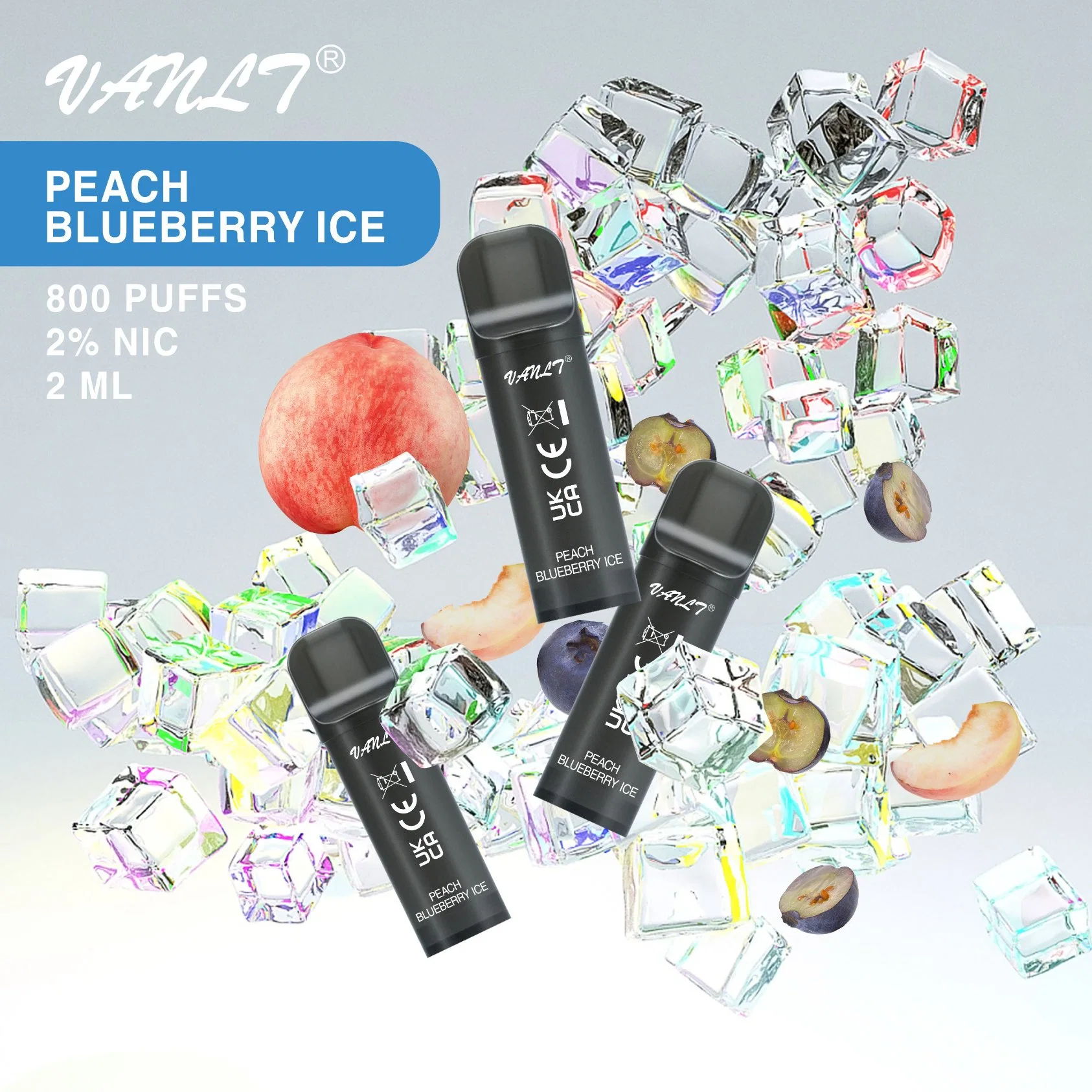 E-Cig Vanlt desechables Desechables Accesorios y kits de Pod sabores Durazno Blueberry sabores Ice