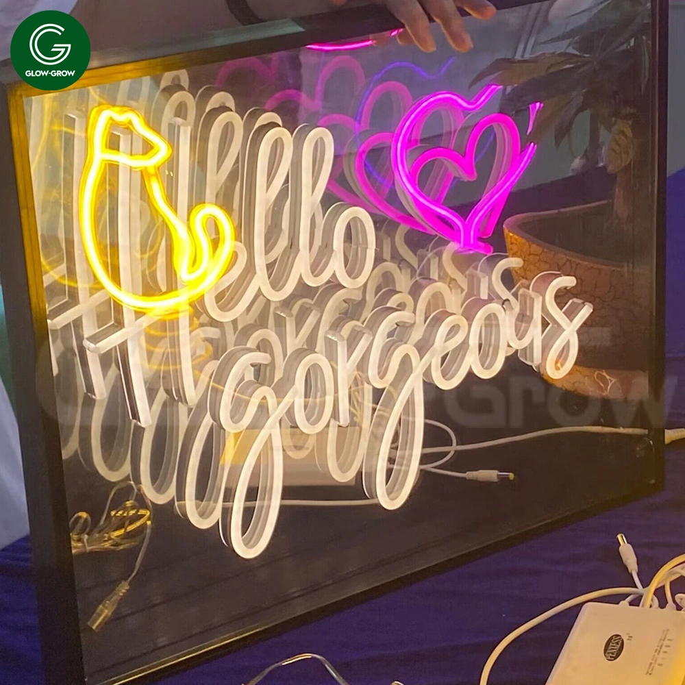 Hello Gorgeous Heart Mirror Neon Sign Custom LED Night Light for Home Bedroom Wedding Wall Shopping Mall Event Decoration