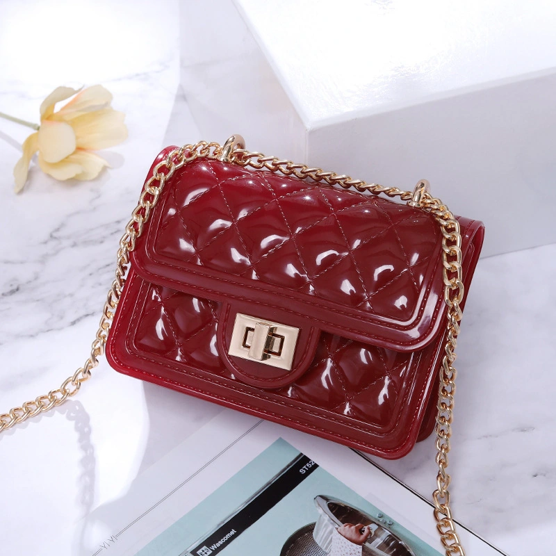 Sh1638 Cute Solid Color Women Square Chain Purse New Handbags Ladies PVC Clear Jelly Transparent Shoulder Bags