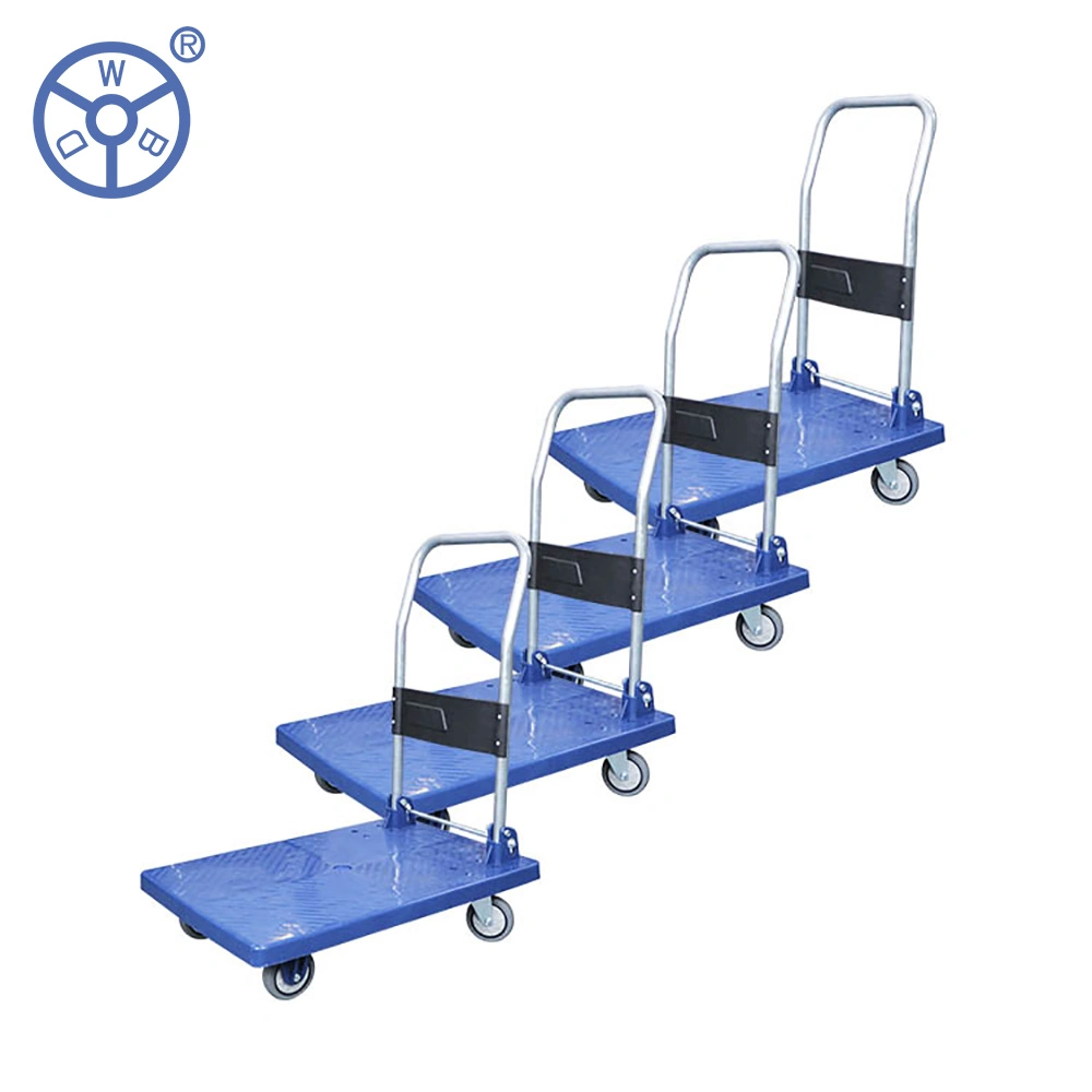 Wbd Blue 200/400/500 kg de carga plegable de plástico de la mano Carrito con ruedas de PVC