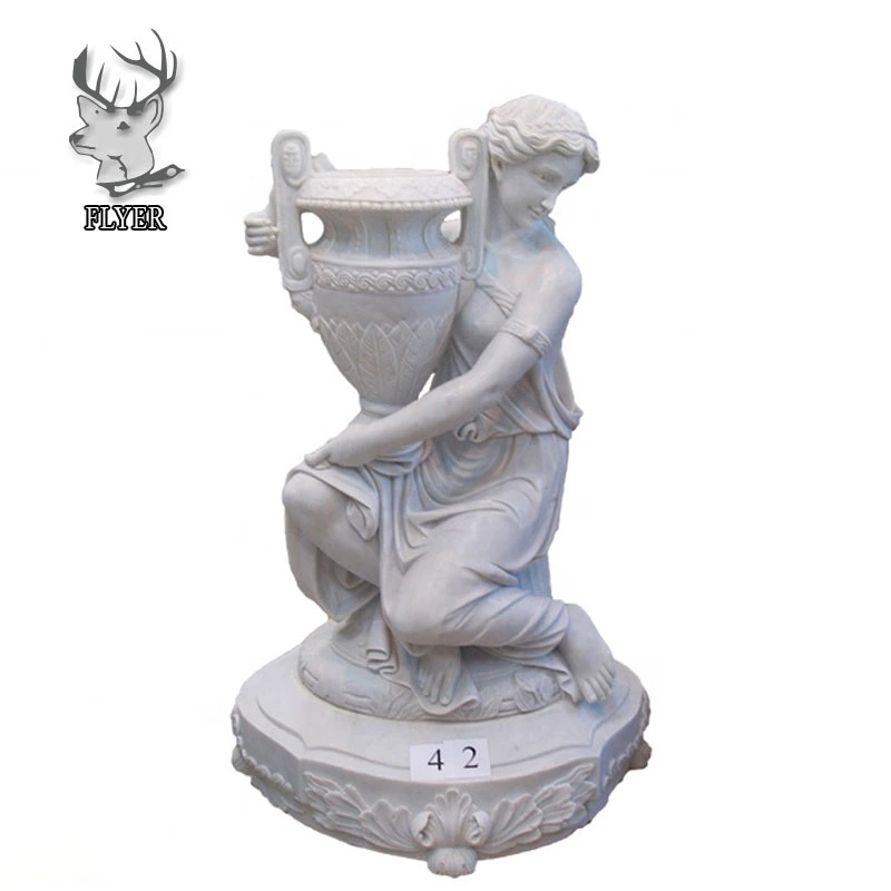 Garden Stone Furniture Hand Carving Natural Solid Marble Flowerpot with Lady Statues