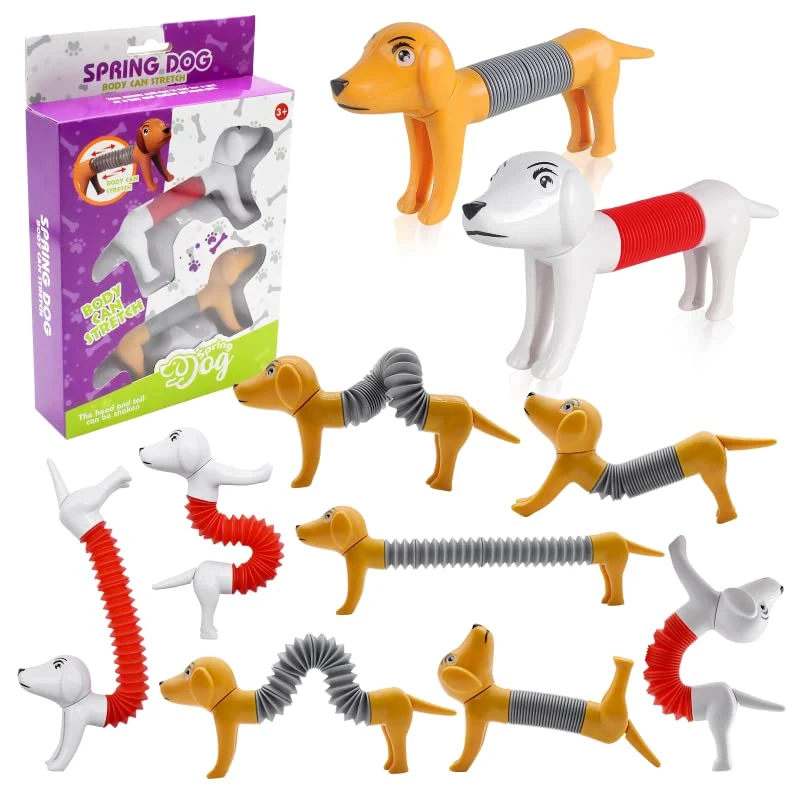 Pop Tubes Dog Spring Sensory Fidget Stress Relief Spielzeug Sensory Elastisches Hundespielzeug Flexible neue Dekompression perfekt für Kinder Partygeschenke
