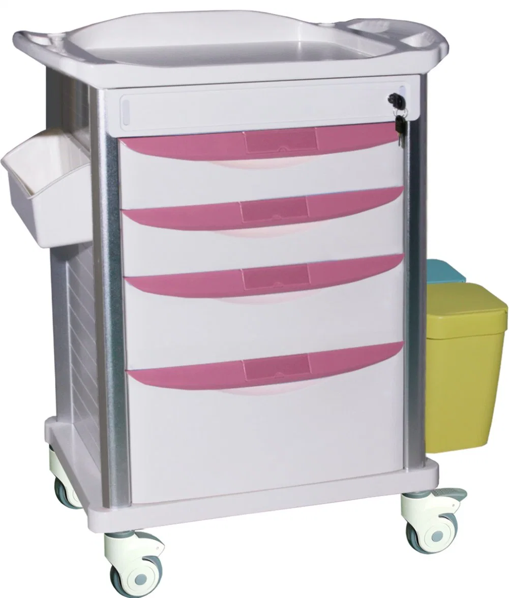 ABS Plastic Utility Cart Medical Trolley with Lockable Wheels