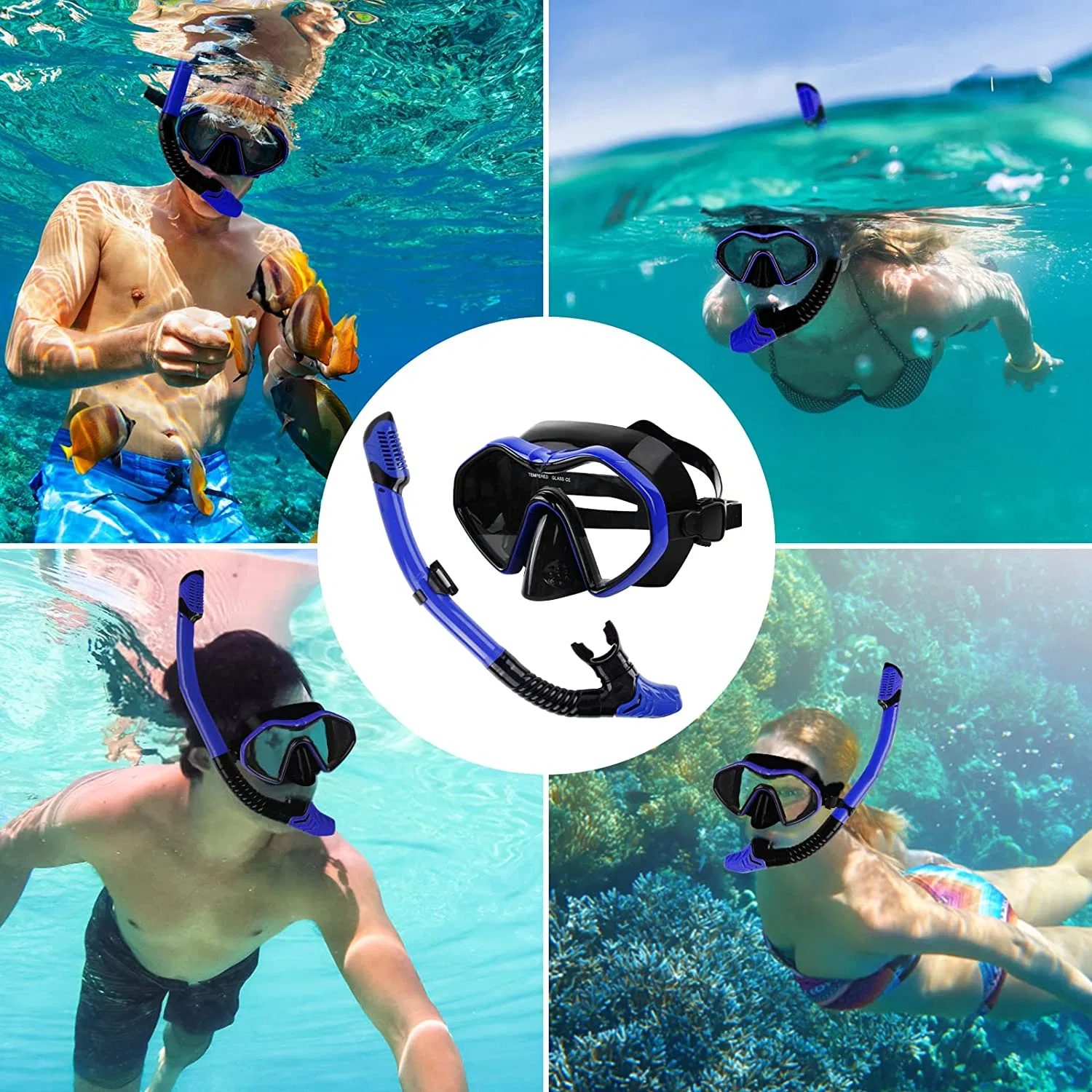 Panoramic Anti-Fog Scuba Mask and Dry Snorkel Swim Diving Mask for Snorkeling Swimming, Dive Mask Snorkeling Gear for Adults