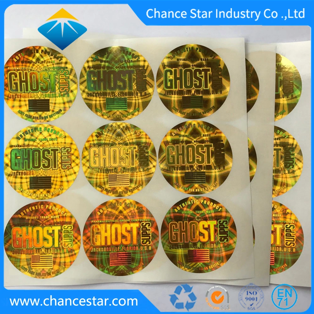 Custom Big Size Round 3D Gold Overlay Hologram Sticker Labels