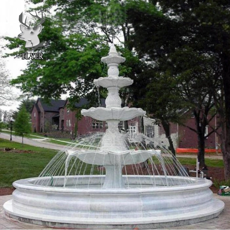 Hand Carved Large Outdoor Garden White Granite Stone Pool 3 Tier Marble Water Fountain