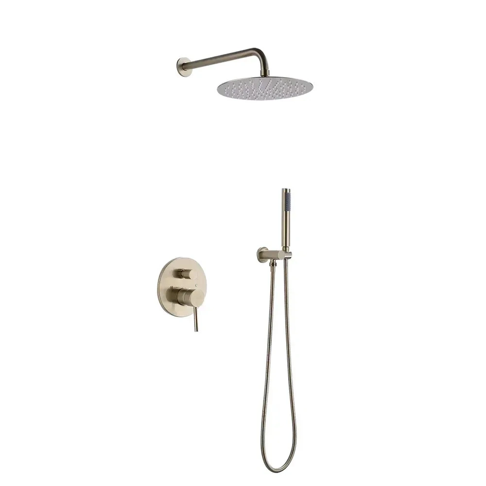 Luxury Modern Design Brushed Gold Square Shape Three Functiones Thermostatic Concealed Shower Mixer Set