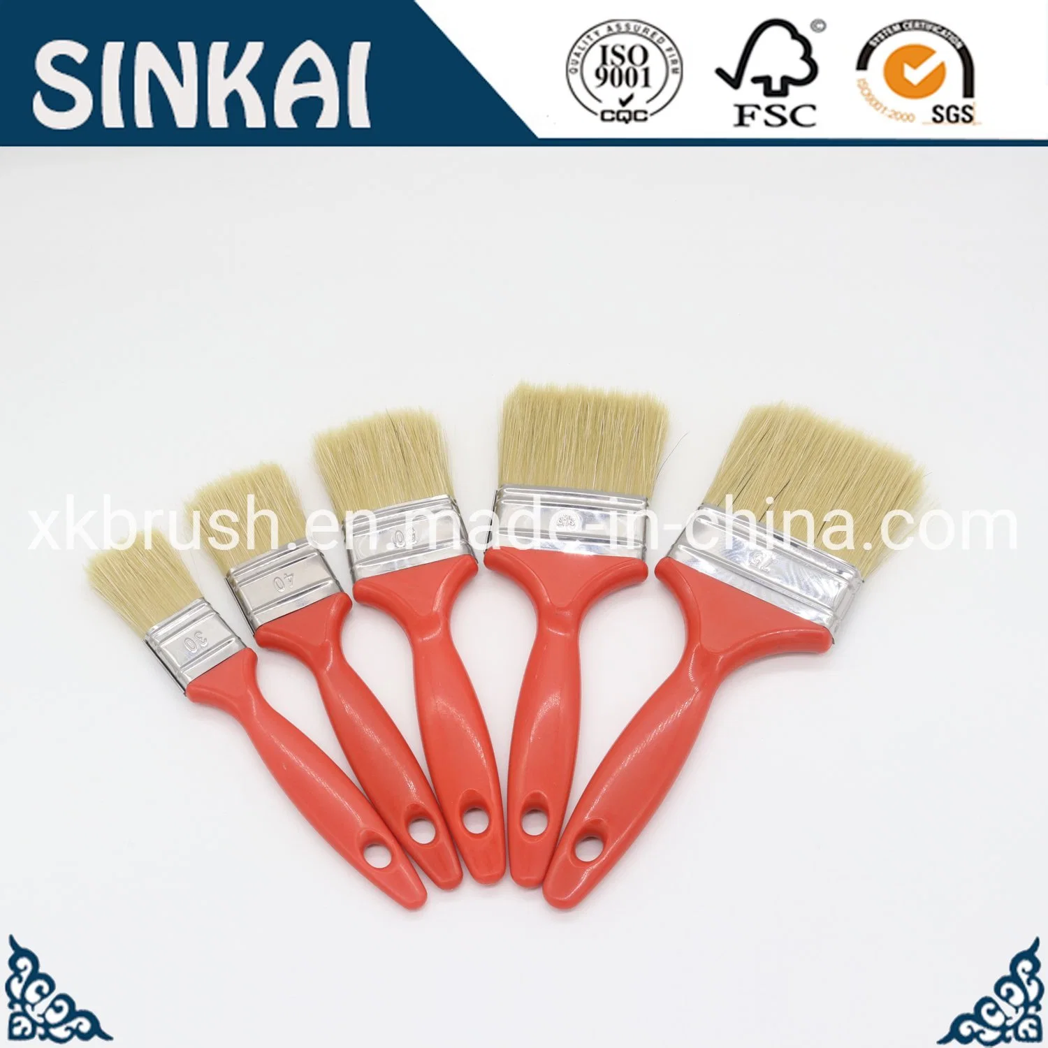 Good Quality White Bristle Material with Red Plastic Handle Paint Brush