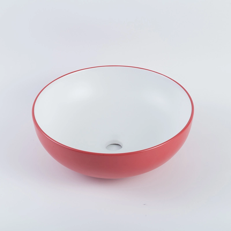 OEM Ceramic Vessel Basin White and Red Bathroom Sink Sanitary Ware