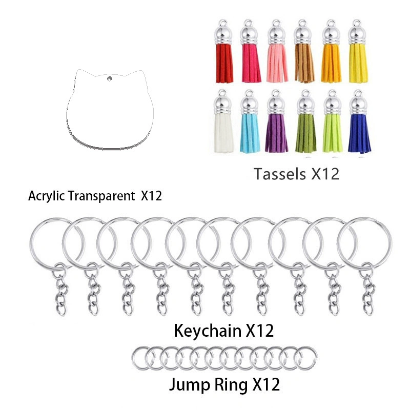 Heat Transfer DIY Handmade Souvenir Transparent Heart Round Key Chain Multi-Colour Tassel Acrylic Key Chain