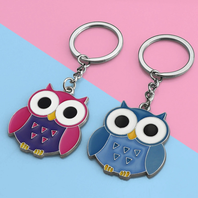 Venda por grosso de fábrica o logotipo personalizado em branco 3D Owl Chaveiro de acúmulo de bolsa de borracha Charme Bonitinha little Dom Viagem Animal Chaveiro de metal de alumínio