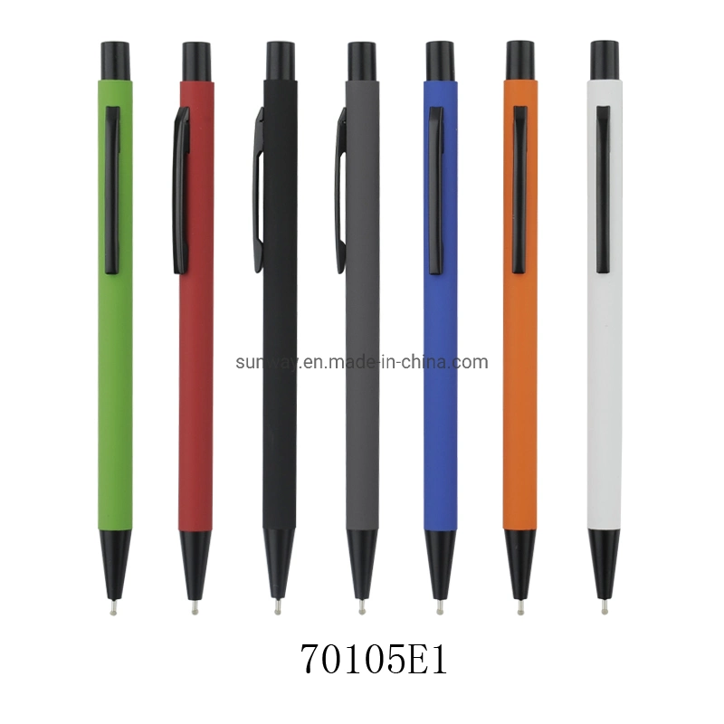 Hotel Promotional Slim Metal Ballpoint Pen in Soft Rubber Touch