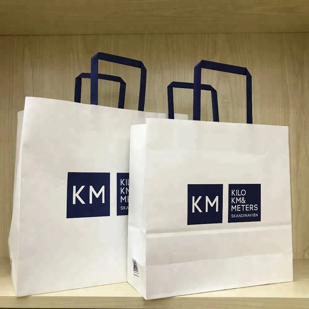 Customized Flat Rope Kraft Shopping Bag with Logo Wholesale/Supplier Kraft Paper Shopping Bag with Handles