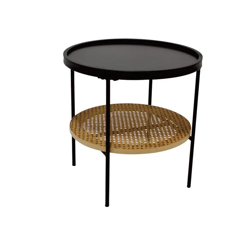 Massivholz Glas Rattan Top Silberne Metall Beintisch Kombiniert Nesting Couchtisch