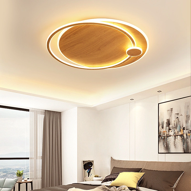 Nordic Simple Creative Wood Grain Schlafzimmer Licht Moderne warme LED Deckenleuchte In Kunstform