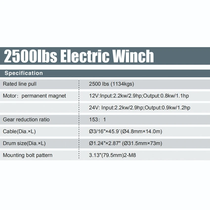 DC 12V 2500lbs Coche eléctrico El malacate