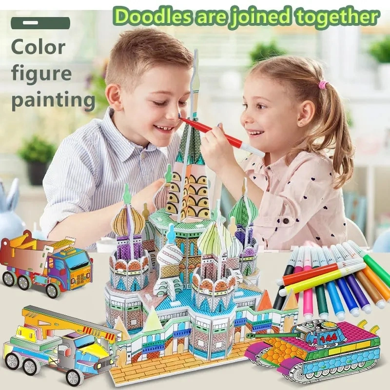 Wholesale/Supplier Interesting Children Intellectual Toys Health Environmental Protection Graffiti 3D Puzzle Model Color Painting Paradise Colored Drawing