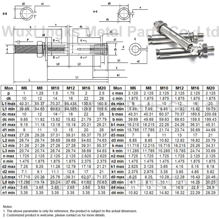 Stainless Steel 304 Hex Nut Wedge Expansion Sleeve Anchor Bolt