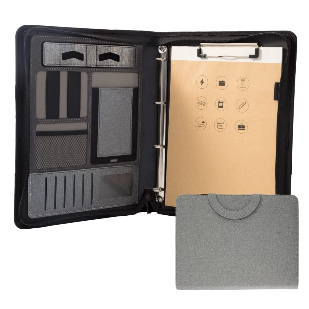 Zippered Padfolio Folder Business Conference Organizer A4 Multi-Function Portfolio Leather Combination Case