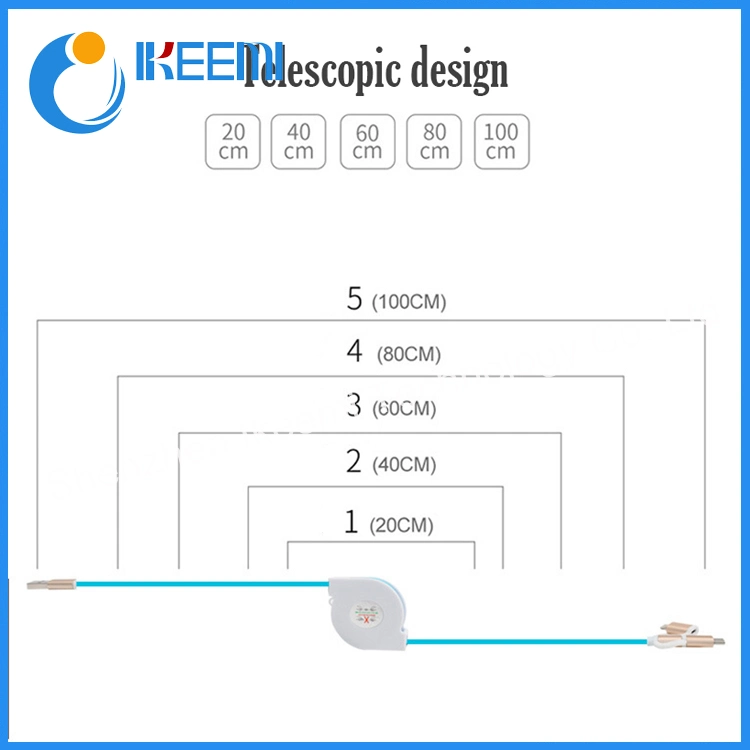 Multi USB Charger Cable Retractable 3 in 1 Multiple Charging Cord One Side Pull Retractable USB Cable