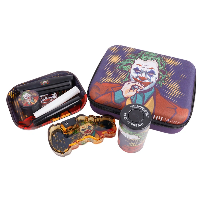 Kit de plateau roulant pour fumeurs meuleuse à tuyaux en métal 4 pièces Ensemble boîte à rangement accessoire tabac ensemble de départ cadeau d'anniversaire pour adulte